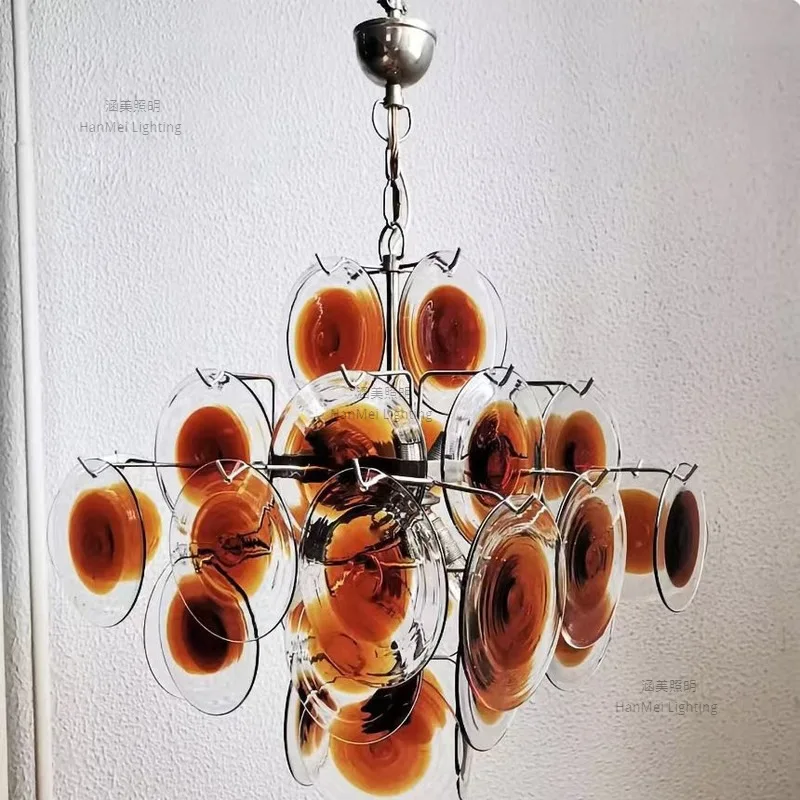 

Французский муранский 36-компонентный янтарный круглый стеклянный подвесной светильник для спальни, гостиной, столовой, подвесной светильник