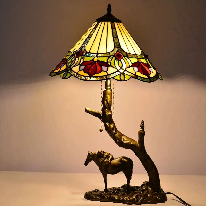 16Inch Colored Glass Table Lamp Dragonfly Retro Classical Table Lamp Bedroom Bedside Lamp Decoration