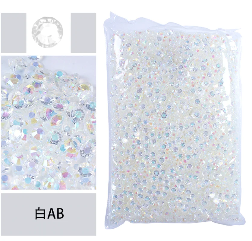 TM weiß AB 2mm-6mm Harz Nicht Hot Fix Strasssteine Bulk Großhandel Flache Rückseite Kunststoffkristalle Nagel Diy Glitzer Cwyn Stein