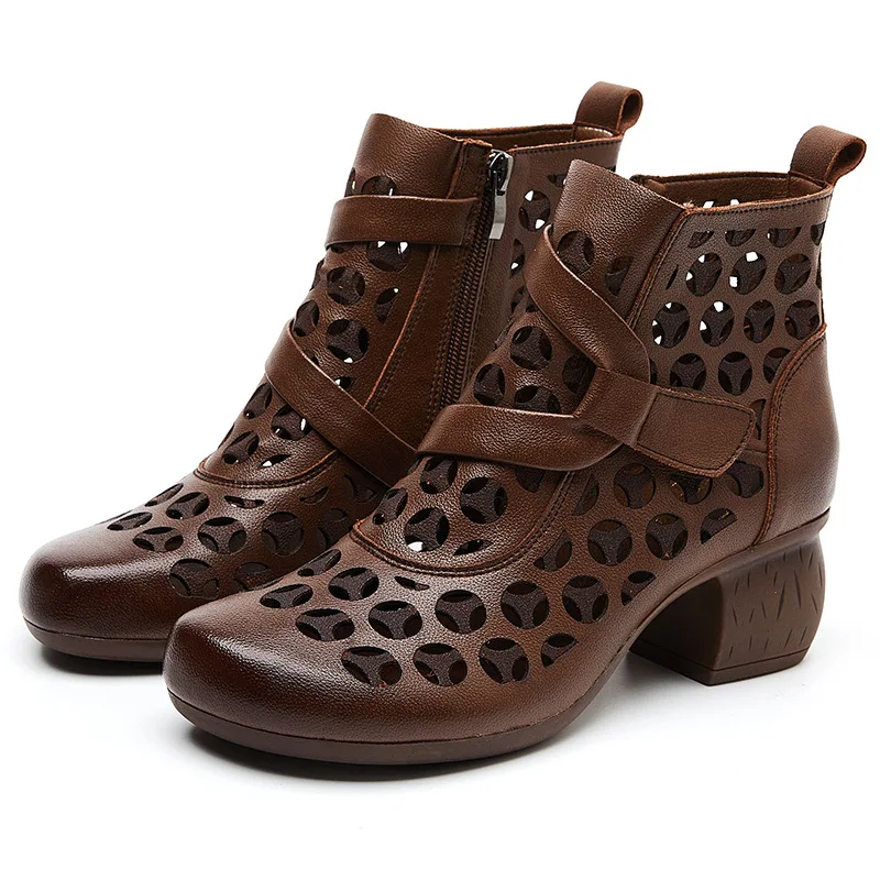 ZXRYXGS 2024 Top Cowhide Hole Hole Shoes Cool Boots Fashion Sandals Soft Sole Thick Heels Elegant Trendy Boots Women Shoes Boots