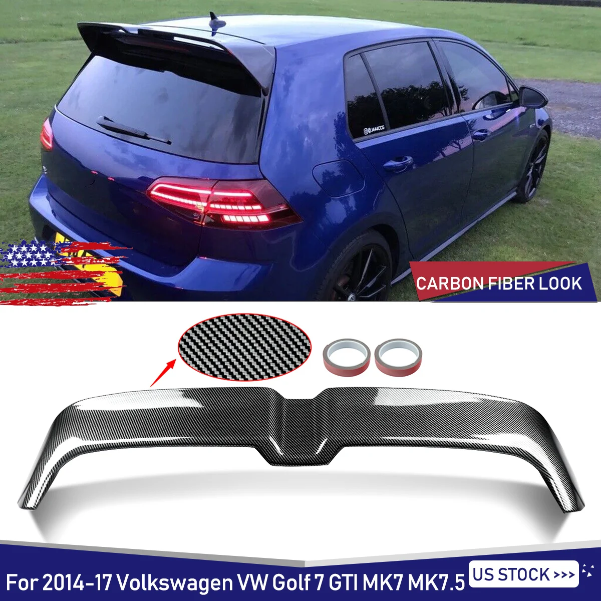 Rear Upper Spoiler Lip For Volkswagen Golf 7 MK7 MK7.5 GTI R Hatchback 3-Door 5-Door 2014~2020 Gloss Black or Carbon Look Wing