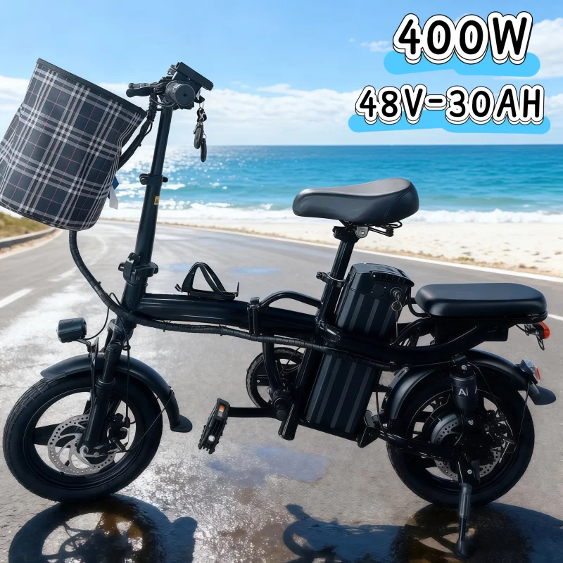 

14-inch foldable electric bicycle, 400W motor 48V 30AH large-capacity battery, extremely convenient life and travel E-Bike
