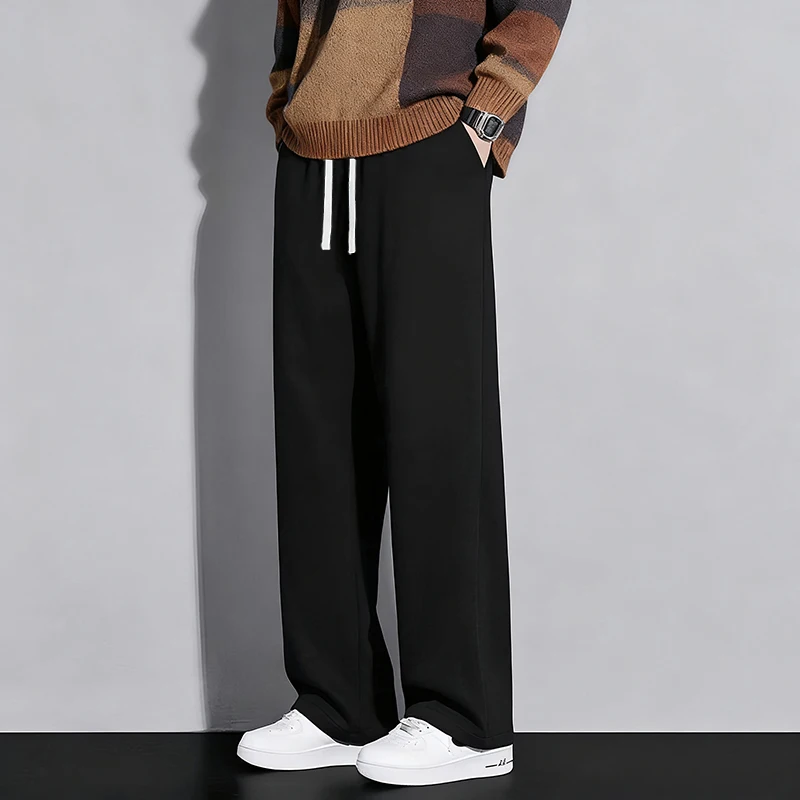 

Autumn and Winter Sports Pants Men's Sanitary Pants Pure Cotton Casual Pants with Thick Velvet Warm and Loose Straight Leg Pants