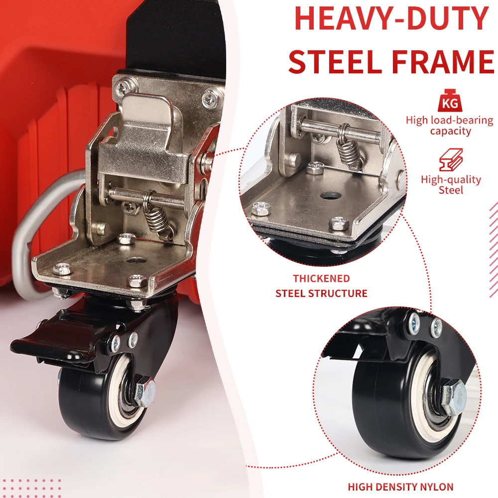 Ruote anteriori da costruzione in acciaio Cassetta degli attrezzi per imballaggio Ruota girevole Scorrevole senza sforzo Navigazione fluida Design pieghevole