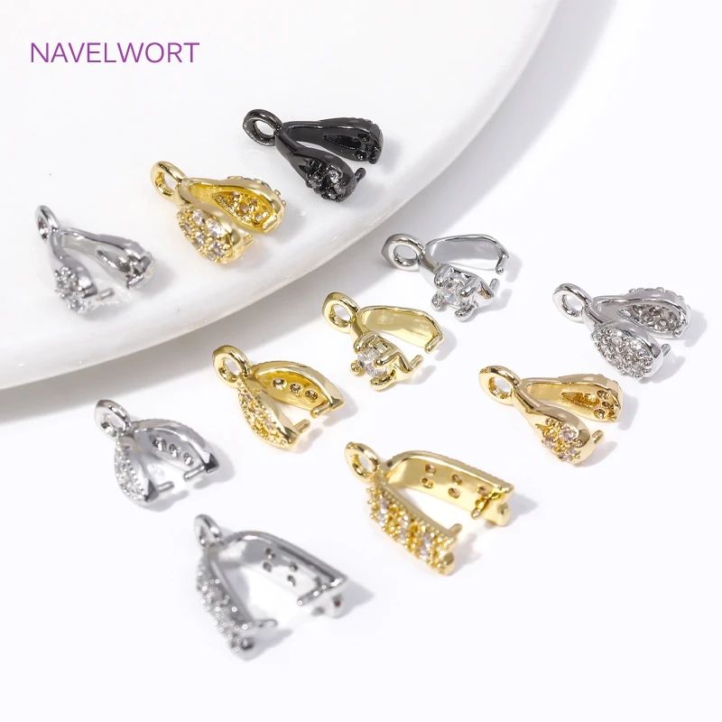 Multi Types 18K Gold Plated Inlaid Zircon Clamp Pinch Clip Bail Hooks Connector For Jewelry Making DIY Earring Pendant Findings