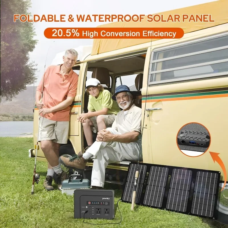 Imagem -04 - Powkey Gerador Solar com Painel Central de Energia Portátil Painel Solar 40 w 110v Onda Senoidal Pura dc Usb Tomada ac 140 wh 200w