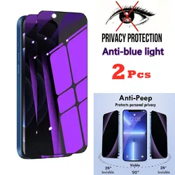 2Pcs Anti Blue Light Privacy Tempered Glass for iPhone 16 15 Pro Max 14 Plus 13 12 Mini 11 Eye Protection Clear Screen Protector