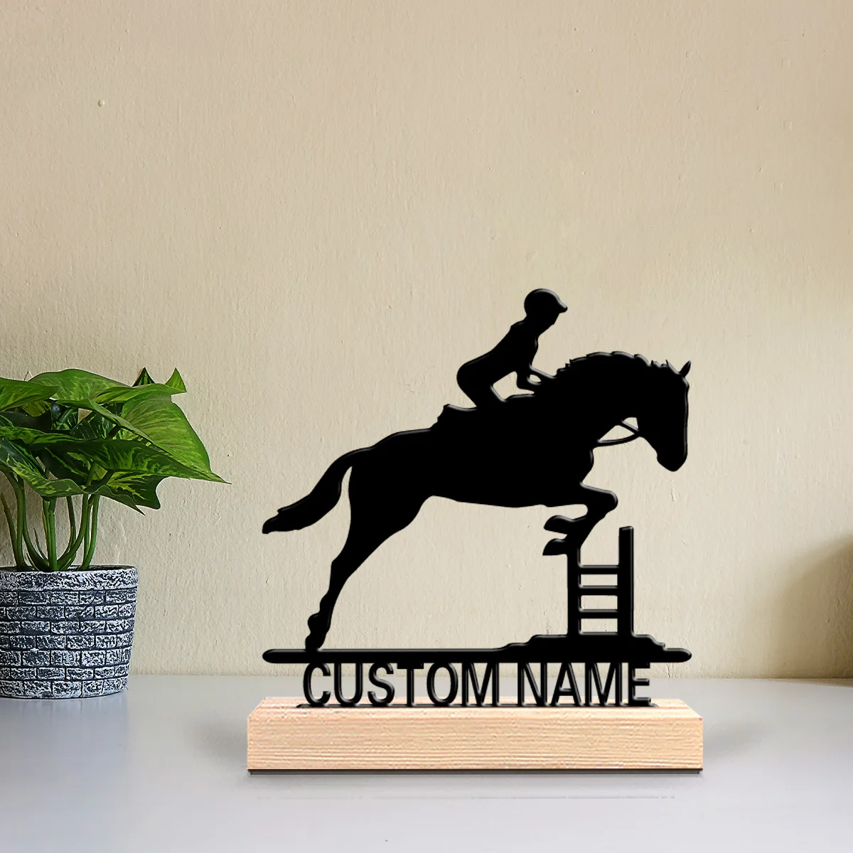 1pc Horse riding Customizable Name Metal Statue Iron Ornament Art Figurine With Wood Base Metal StatueFor Home Decor