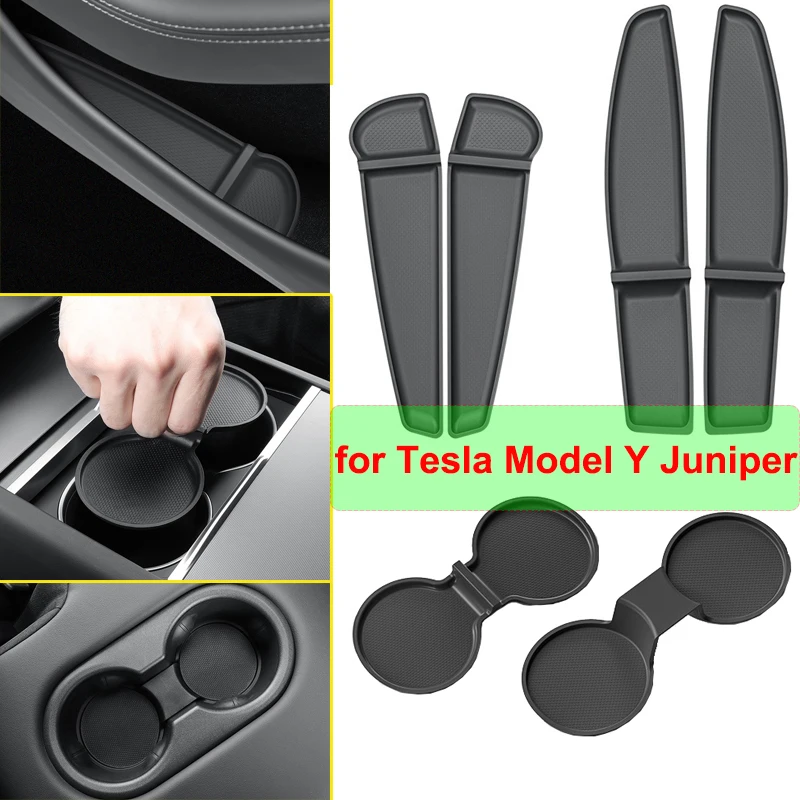 

for Tesla Model Y Juniper 2026 Front Door Groove Mat Storage Organizer Tray Rear Cup Holder Protector Cushion Anti-slip Pad 2025