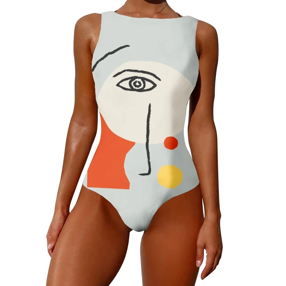 Sojinm maiô de uma peça feminina abstrato impresso monokini retalhos 2022 verão o pescoço sexy praia maiô 2xl