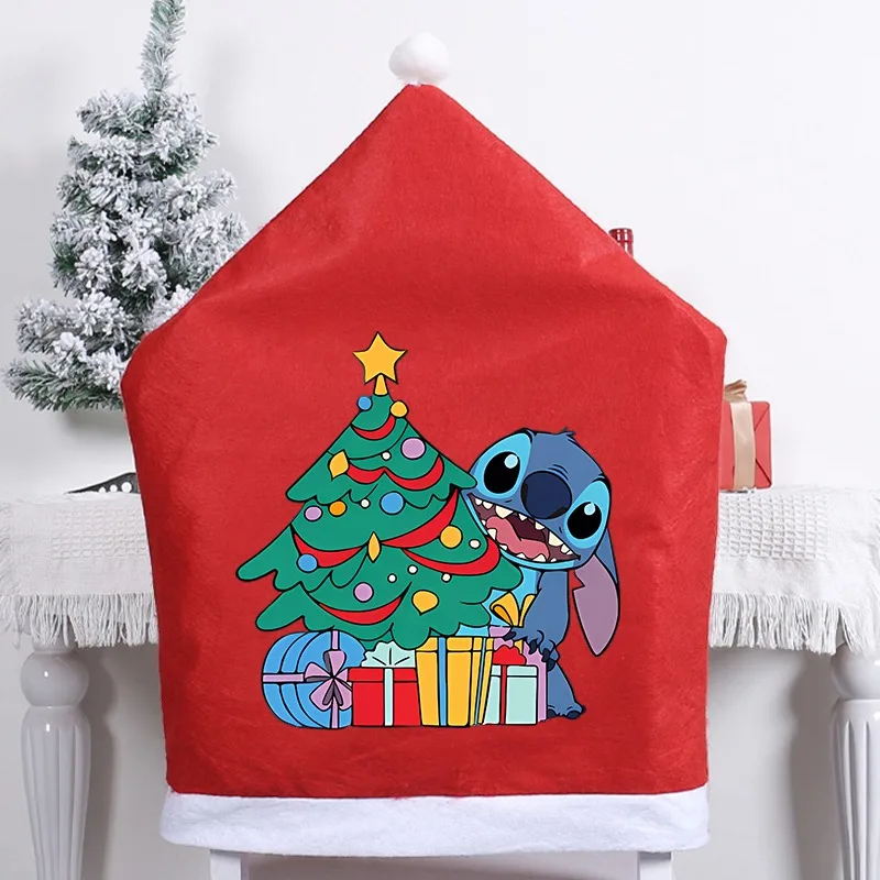 Stitch Disney-funda para silla con adornos navideños, funda de cojín con respaldo de Anime Kawaii, fiesta festiva, restaurante, regalo de decoración navideña para el hogar