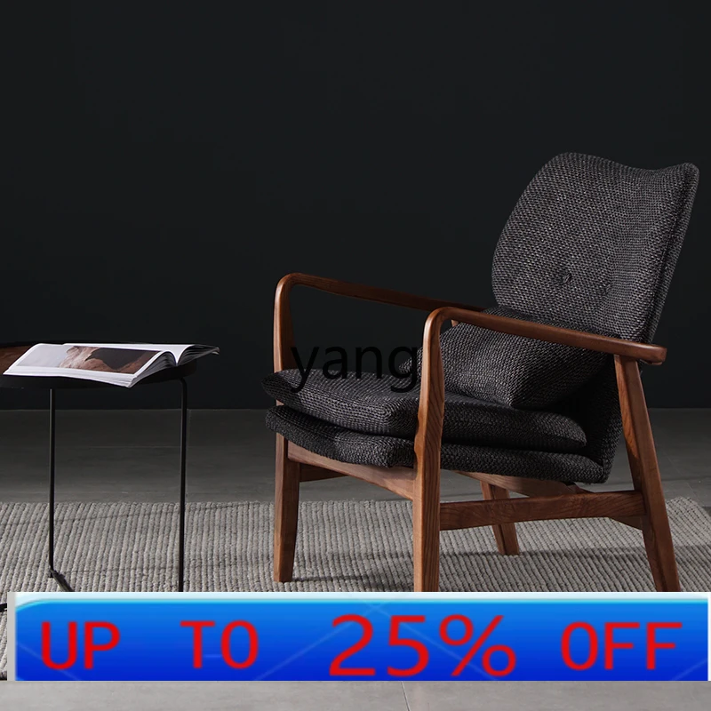LH casual fabric bedroom light luxury lazy chair solid wood sofa chair