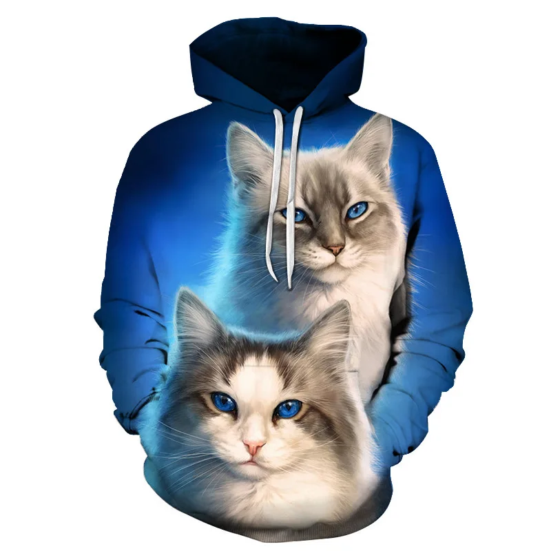 Newest Cute 3D Printing Child Hoodie Cat Animal Series Long Sleeve Hooded Pullover Boys Girls Tops Sweatshirt Oversized Clothing