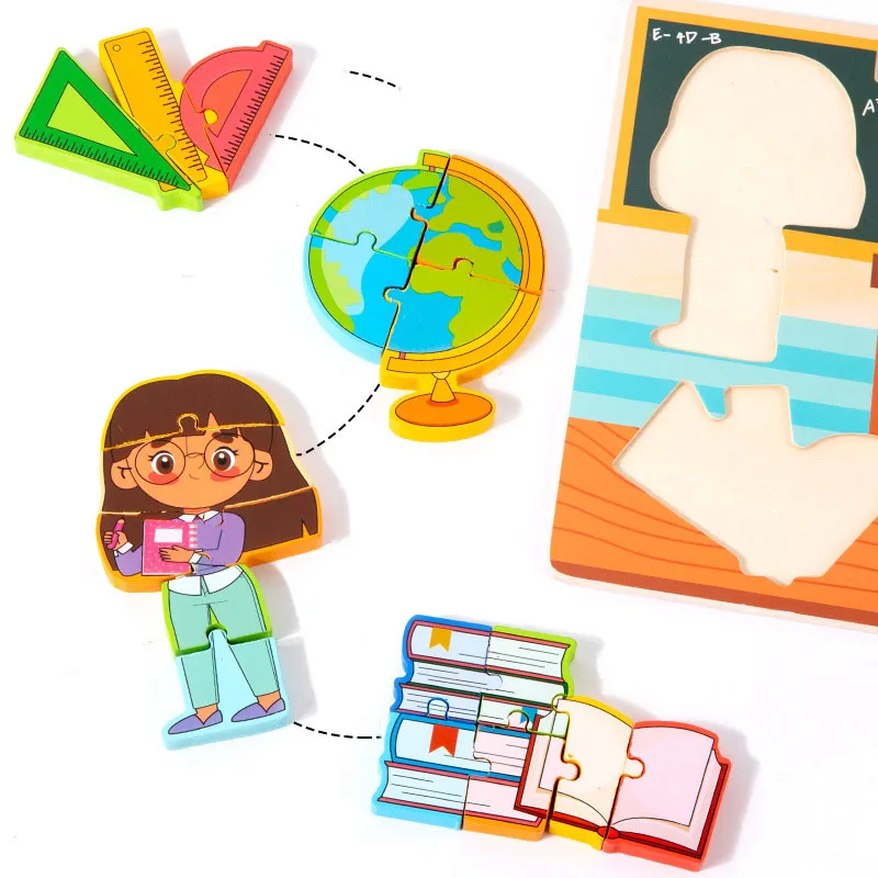Wooden Occupation Tool 3D Puzzle Toy Children Paintable Drawing Board Montessori Early Educational Toys Fun Game Gifts For Kids