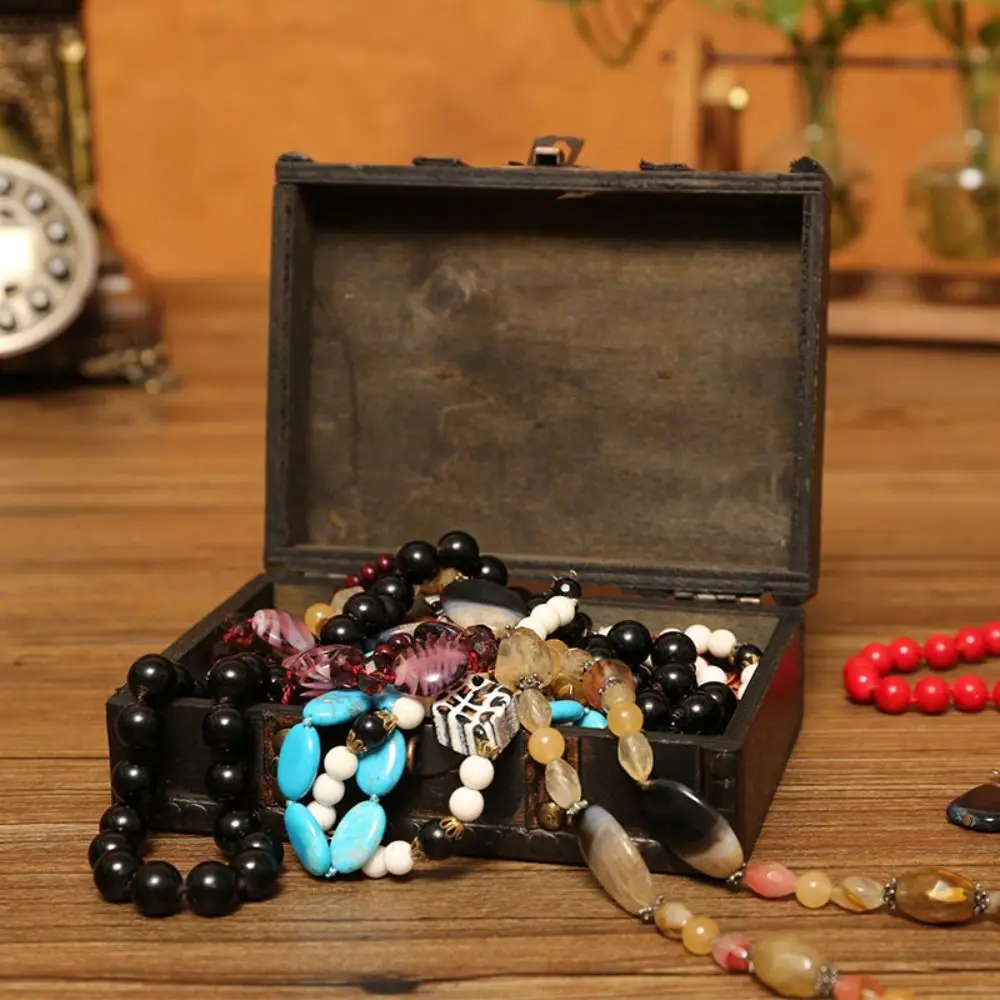 With Lock Wooden Antique Storage Box Portable Jewelry Display Vintage Jewelry Organizer Dust Prevention Multiple Sizes