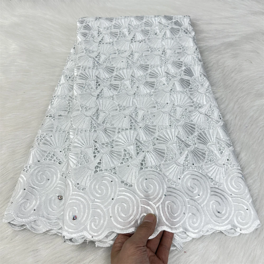 

Latest 100% Cotton Swiss Voile Lace In Switzerland White African Lace Fabric 5Yards Nigerian Lace Fabric For Wedding Dress Cloth