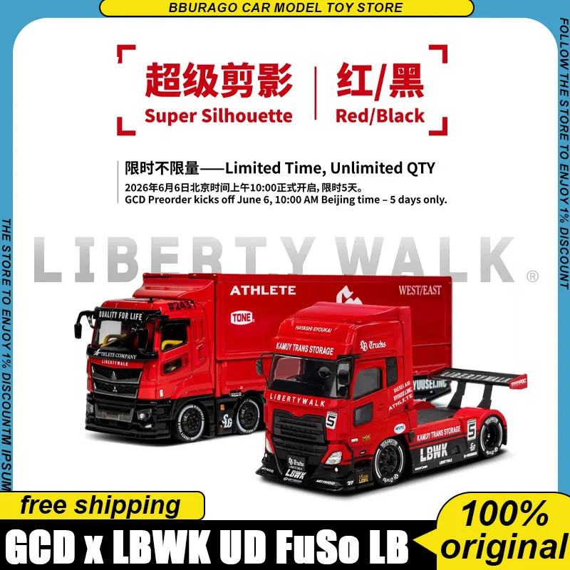 Gcd × Lbwk 1:64 Ud Mitsubishi Fuso Heavy Tractor Trailer, Modelo de Camión de Contenedor Modificado de Carrocería Ancha Lb, Coleccionable, Fundido a Presión