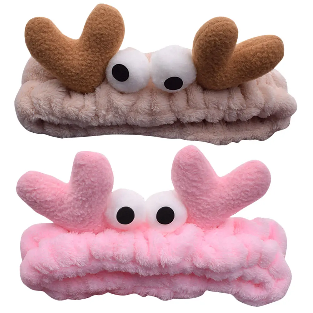 

2pcs Face Washing Headbands for Women Crab Shaped Elastic Comfortable Hairbands Makeup Bathing Supplies Pink Khaki