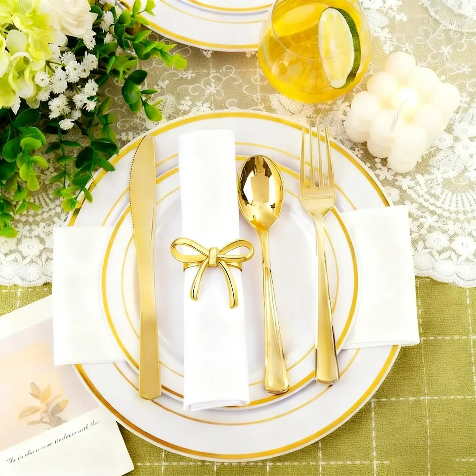 6PCS Gold Bowknot Napkin Rings ,Pearl Ring Napkin Metallic Holder Buckles Adornment for Table Kitchen Dinner Party Wedding