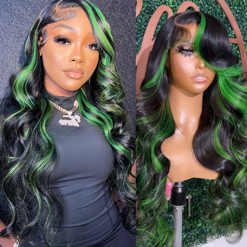 Highlight Green Body Wave Lace Frontal Wigs 13x6 HD Transparent Body Wave