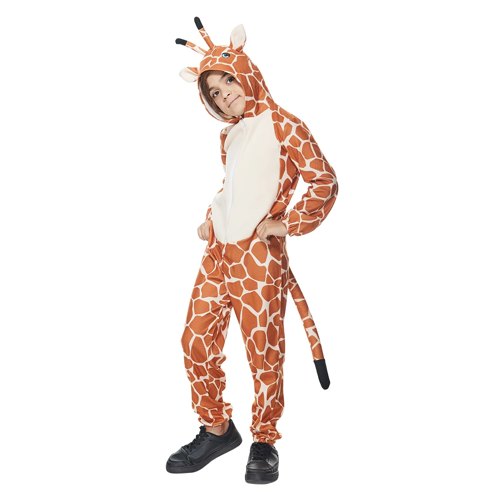 Pijama de pelúcia girafa para crianças, uma peça animal Onesie, fantasia de Halloween, carnaval, páscoa, Purim, vestido extravagante para criança, fofo