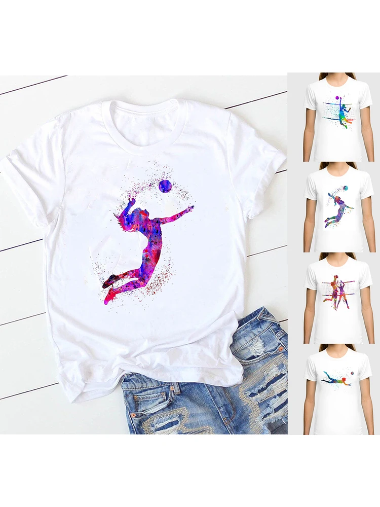 

Women Clothes 2020 Watercolor Volleyball Girl Graphic Print T Shirt Femme Korean Style T-shirt Female Tumblr Tops Tee Streetwear