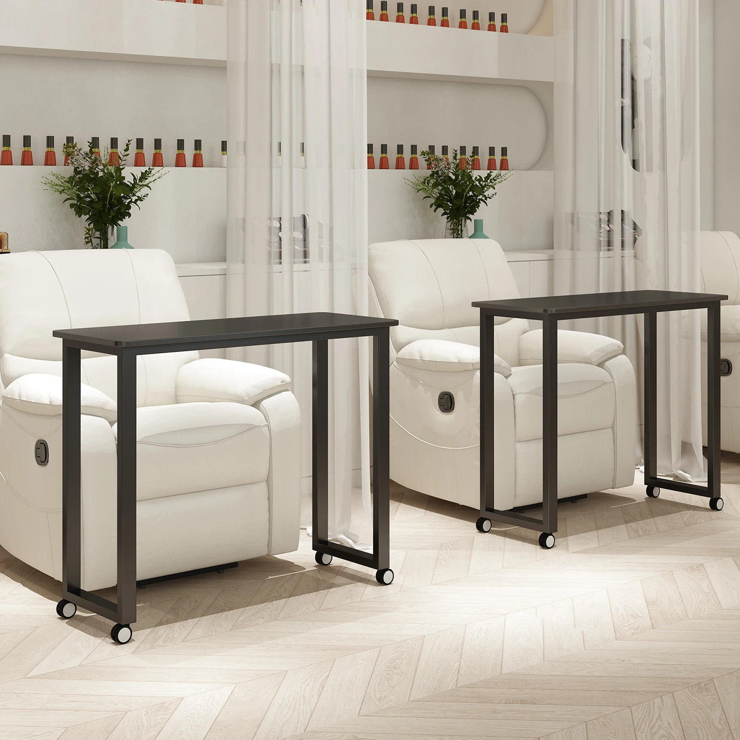 

Jingbai movable manicure table Cinema-style cross-sofa special single-layer manicure table Simple manicure table with wheels