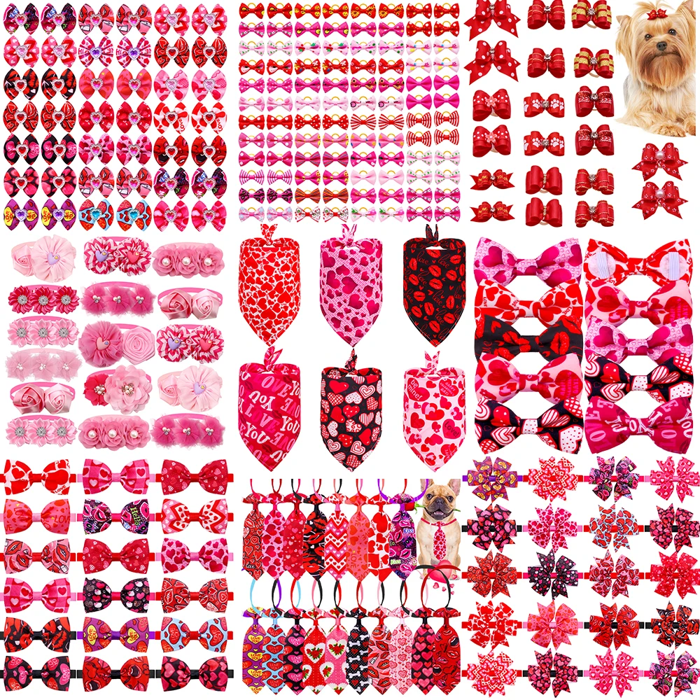 

100pcs Valentine's Dog Accessories Pet Bowtie Love Style Dog Hair Bows Neckties Girl Small Large Dog Bandanas Dog Accessories