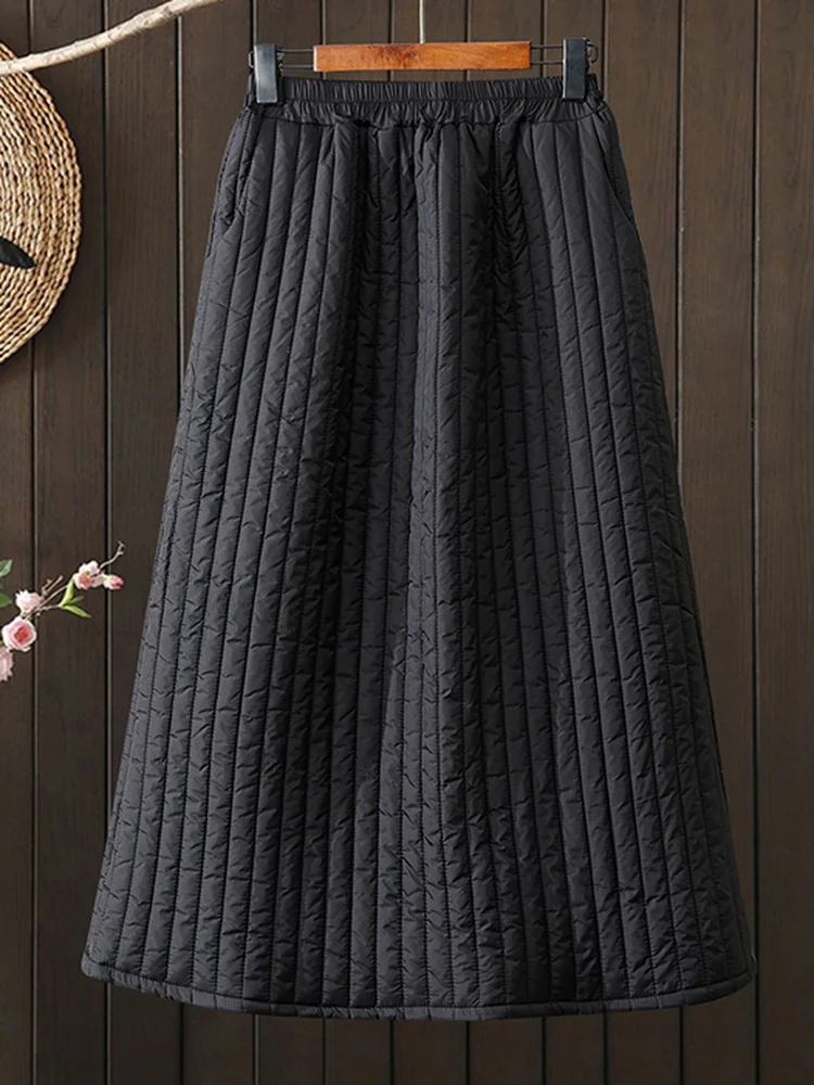 

plus Size Women's Retro Cotton A-Line Midi Skirt Slimming Age-Defng Bla High Waist Casual Faion for All Body pes