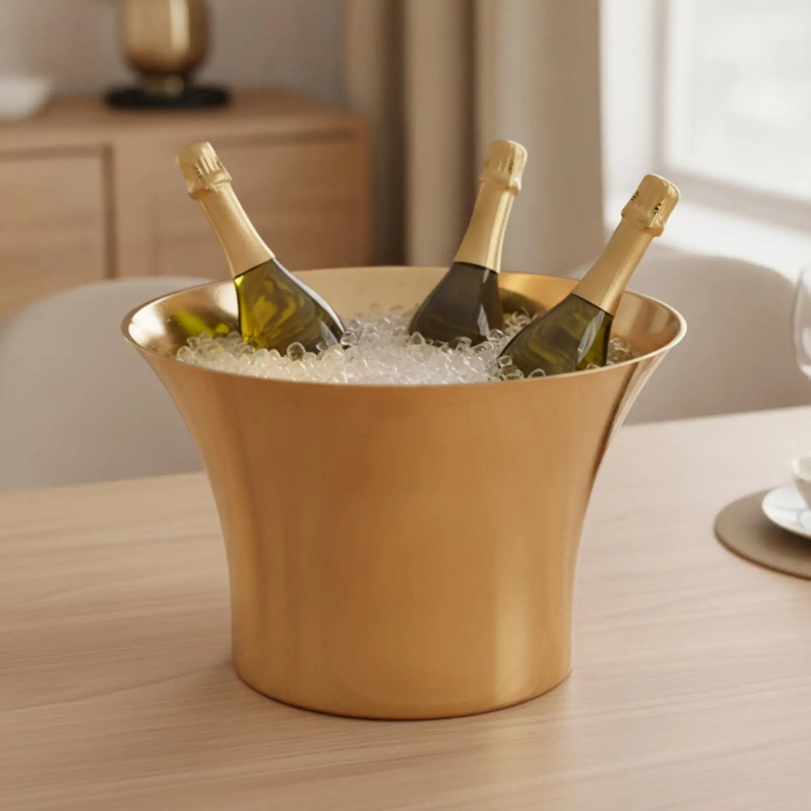 Large Stainless Steel Champagne Ice Bucket Wide Top Drink Cooler with Thickened Base for Party Beverage Serving Station