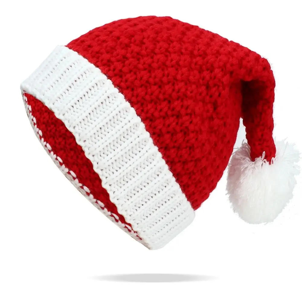 All-match Strip Knitted Christmas Hat Knitting Cloth Accessories Plush Ball Soft Beanie Cartoon Muffler Santa Hat Boy
