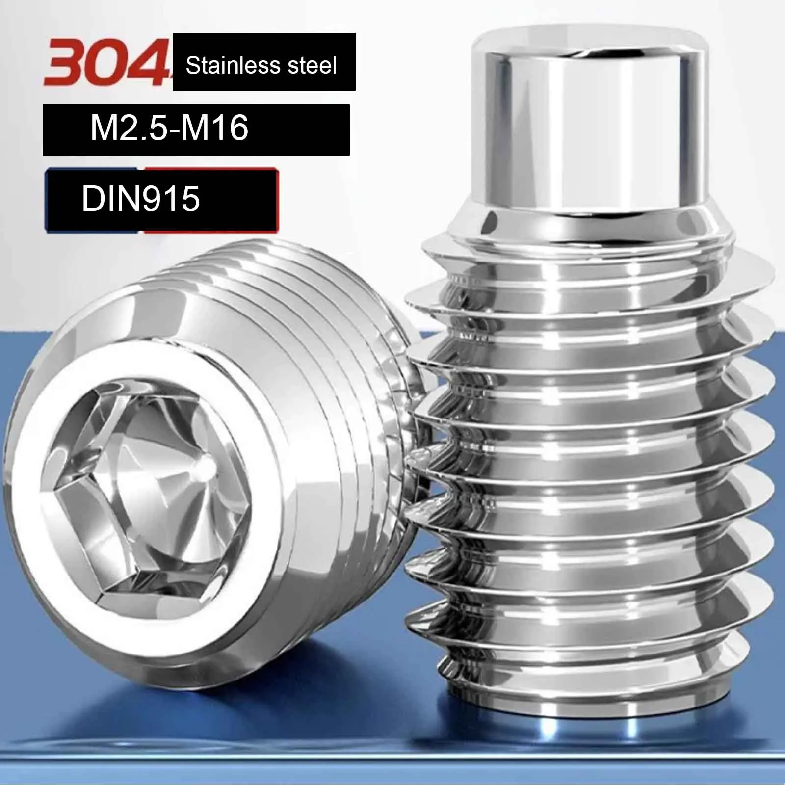 304 Stainless Steel Convex Point Hex Socket Set Screw Headless Grub Screw M2.5M3 M4 M5 M6 M8 M10M12M16 Machine Top Wire Fastener