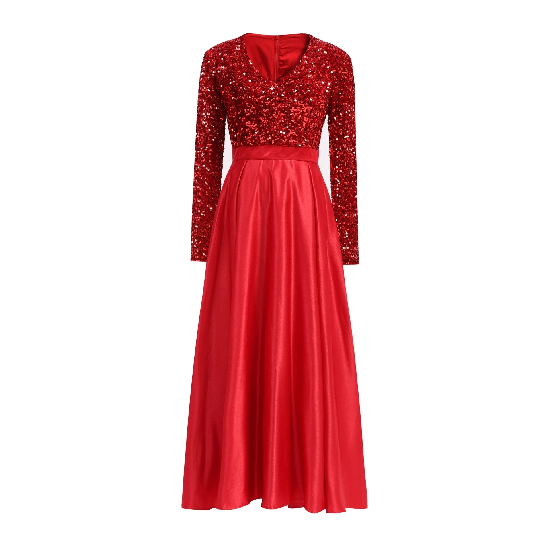 

Niche dress V-neck long-sleeved sequined high-waisted maxi dress celebrity style banquet dress-GZXX494