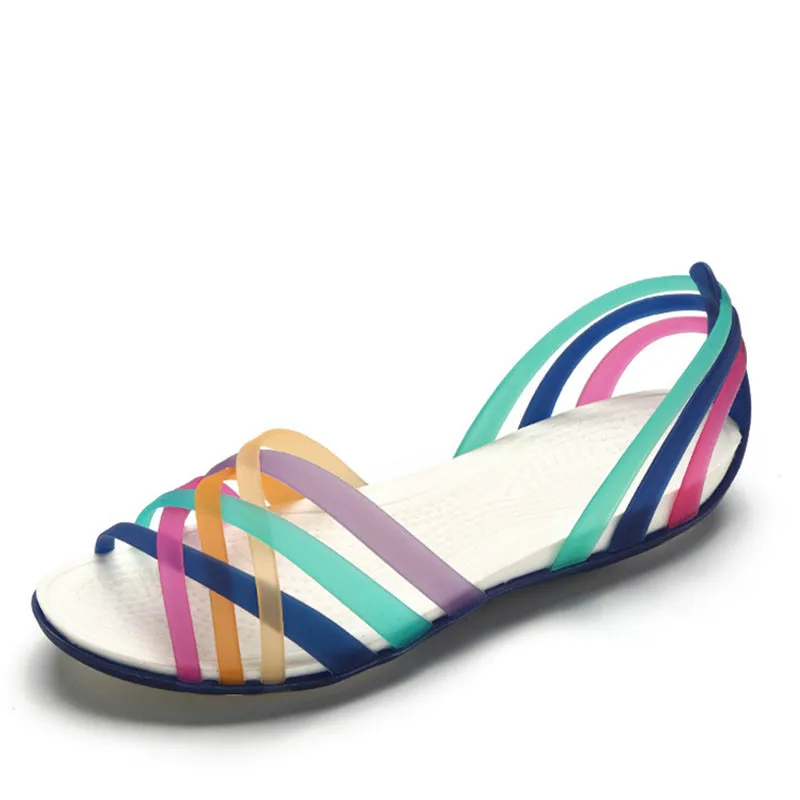 Women Rainbow Jelly Sandals Candy Color Peep Toe Female Flat Beach Shoes Slip On Slides Casual Ladies Summer Footwear