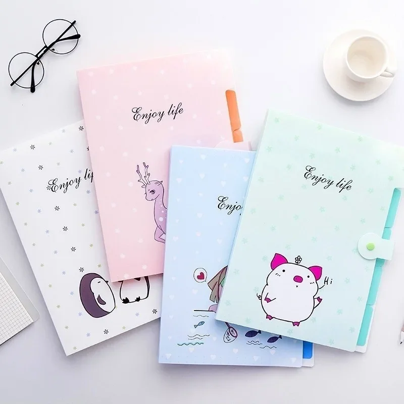 Cute Plastic A4 File Folders 5 Pockets Office Expanding Document Stationery Organizer with Button Closure School Supplies