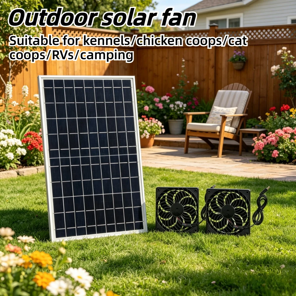 10W Low Power Solar Ventilation Exhaust Fan Efficient Heat Removal Outdoor Air Circulation Device for Pet House Chicken Coop