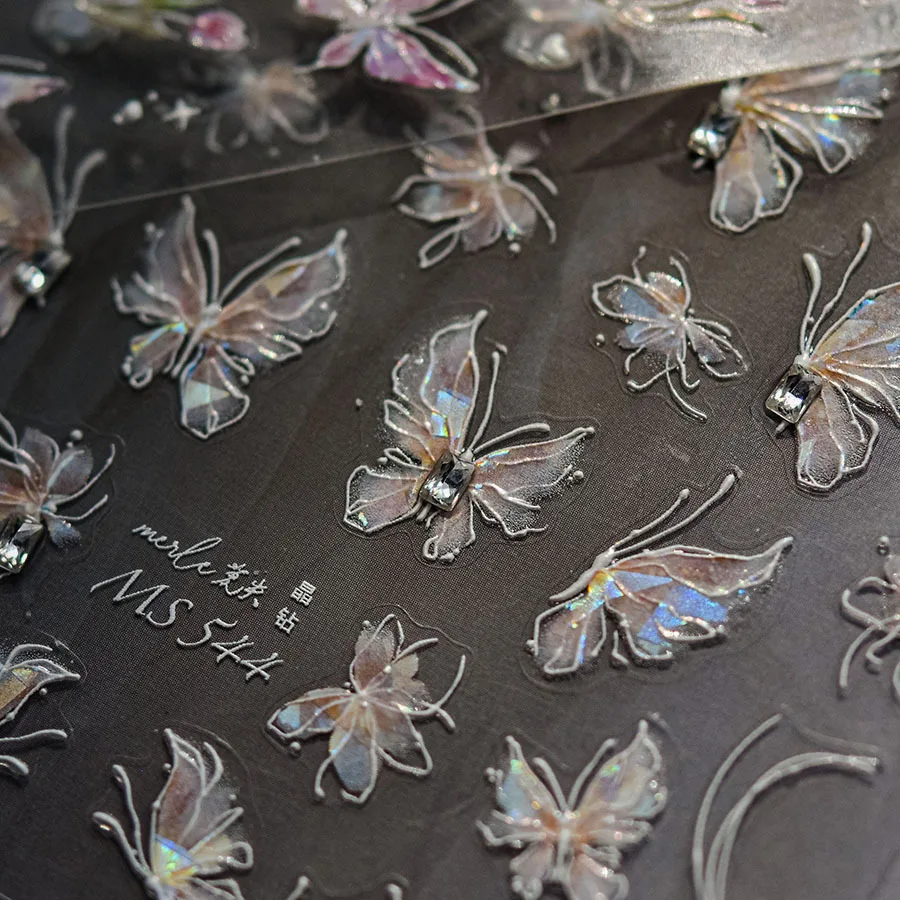 لامعة هلام فراشة الساحرة الذهبي التدرج Bowknot 5D ذاتية اللصق مسمار الفن ملصق زهرة البتلة حجر الراين مانيكير الشارات