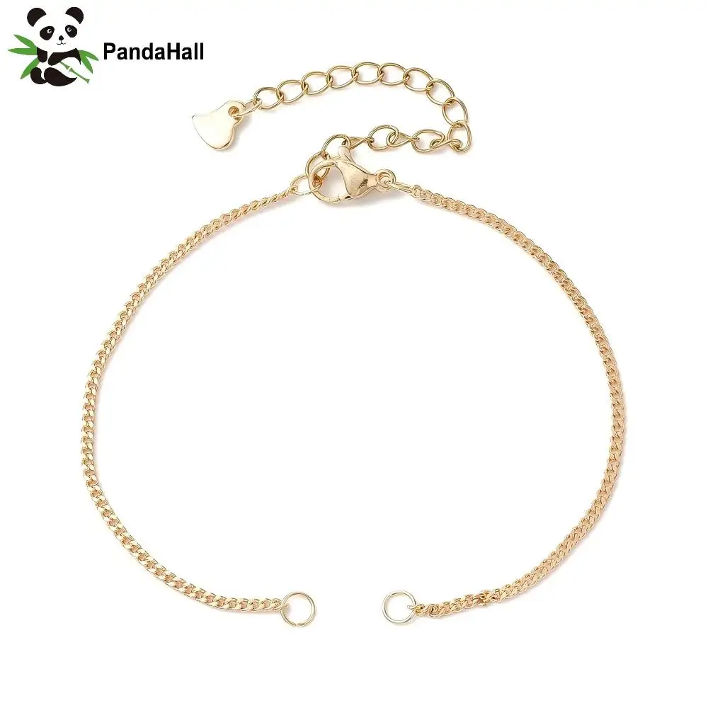 PandaHall 10pcs Brass Curb Chain Bracelet Making Kit, 6-3/4 inch(17cm) Length with Lobster Clasp for DIY Jewelry Craft