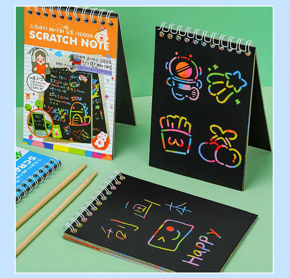 Montessori Scratch Painting Note, Scratch Art Paper, DIY Children Magic Rainbow Scraping Drawing Paper, Notepad, Staacquering Toys