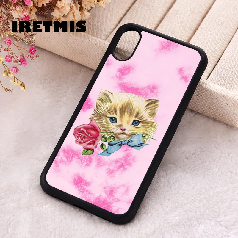 Iretmis Phone Cover Case For iPhone X XS Max XR 11 12 13 PRO MINI 14 15 16 Plus Rubber Silicone Kitten Tie Dye