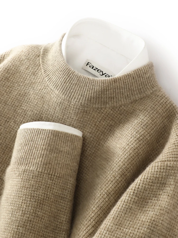 Men Autumn Winter 100% Cashmere Sweater Mock-neck Pullover Smart Casual Cashmere Knitwear Soft Warm Clothing High Quality Tops