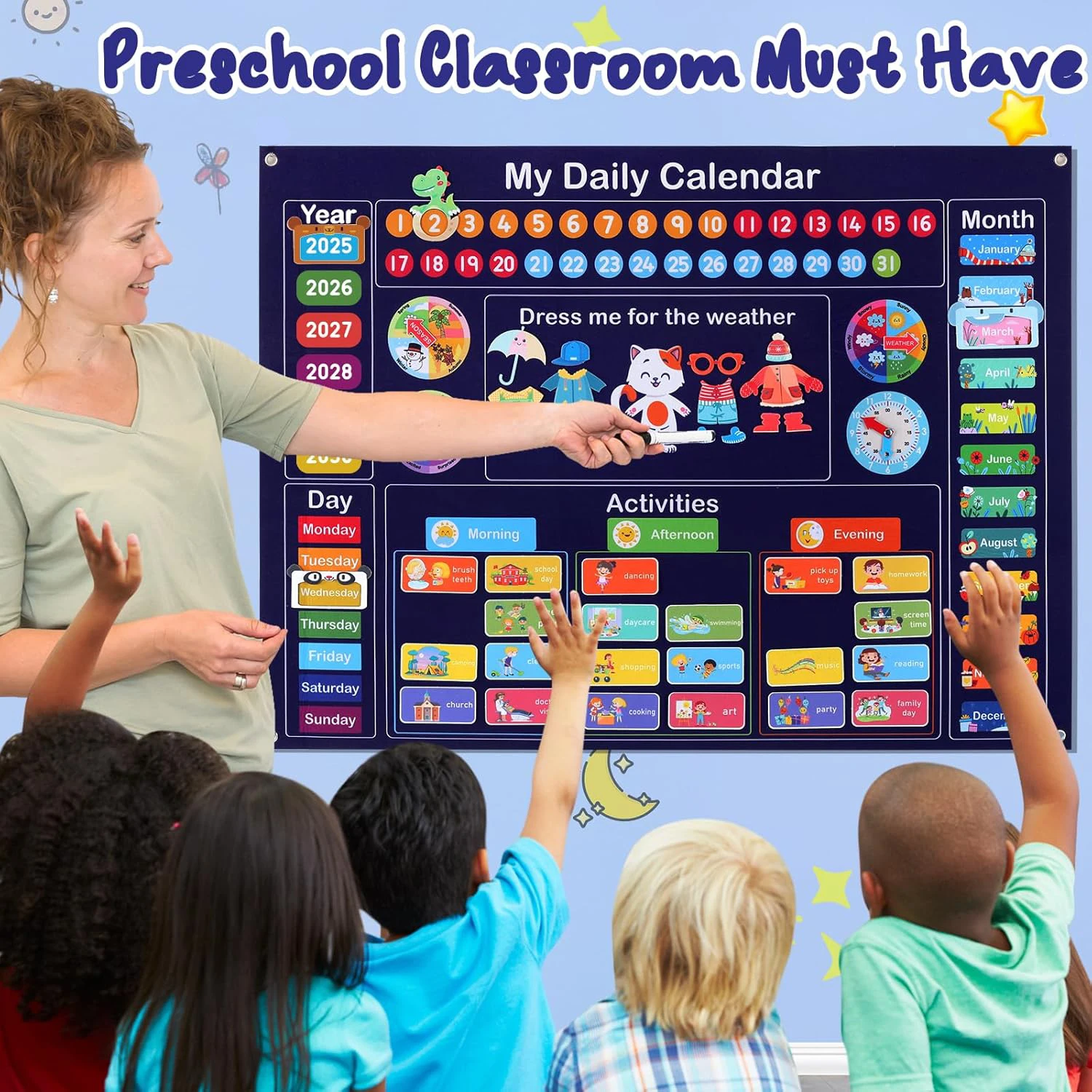 Mein erster täglicher Filzkalender, Montessori-Sensorikgeschichtentafel, Kleinkinder, tägliche Aktivitäten, Erkenntnis, Lernen, Klassenzimmer, Lehrmittel