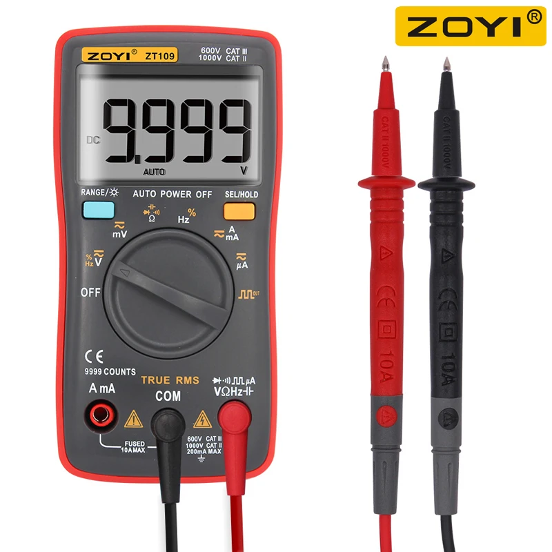 Imagem -02 - Zoyi-multímetro Elétrico Digital Testador de Tensão Atual True Rms Auto Ranging Medidores Lcd Zt109 111 6000 Contagens