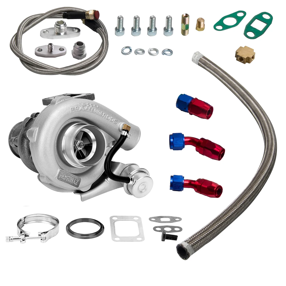 T3  T04E Turbo Turbocharger .63 A/R .50 + Oil Line Kit V-Band Oil Cooled