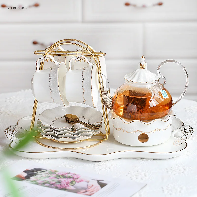 European Coffee Pot Cup Set Ceramic Teapot Teacup Set Phnom Penh Mug Saucers Metal Spoon Decoration Espresso Accessories Gift