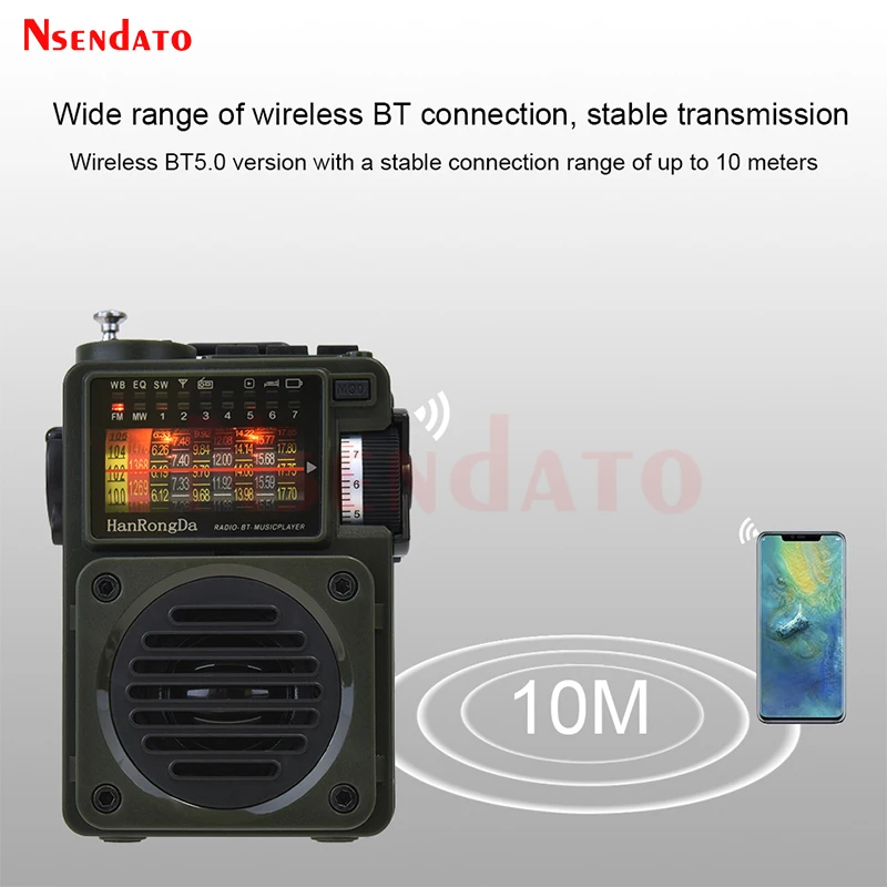 HRD700 Radio AM FM MW SW Lettore musicale Mini radio Trasmissione full-band Lettore multimediale V5.0 compatibile con Bluetooth per scheda TF