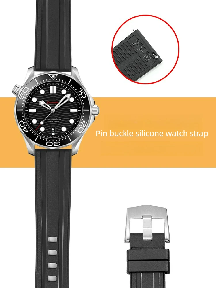 For Omega Seamaster 300 Ocean Universe Speedmaster Pin Buckle Quick Release Silicone Watch with 20mm Black and Blue