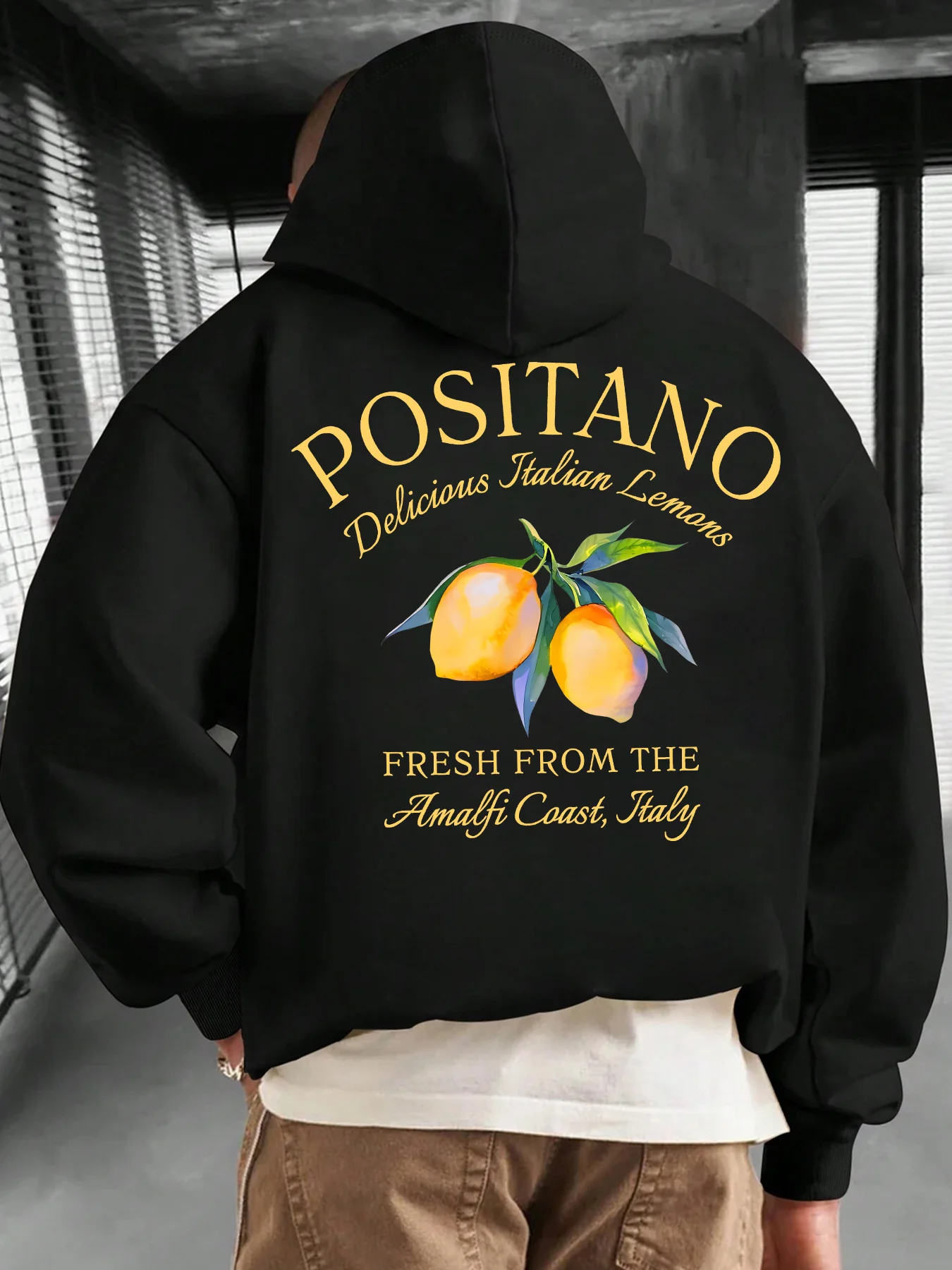 Men's Autumn Lemon Print Hoodie Fleece Unisex Warm and Casual Style Fashionable and Versatile Streetwear Oversized