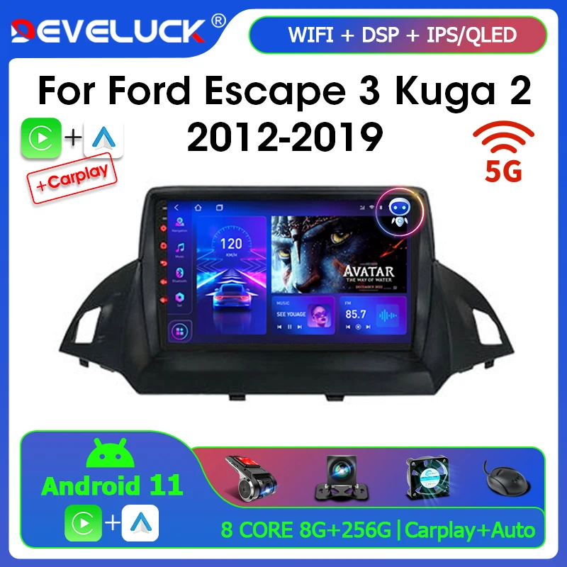 Develuck 2Din 4G Android 11 For Ford Escape 3 KUGA 2 2012-2019 Car Radio Multimedia Player GPS Navigation Carplay auto Stereo