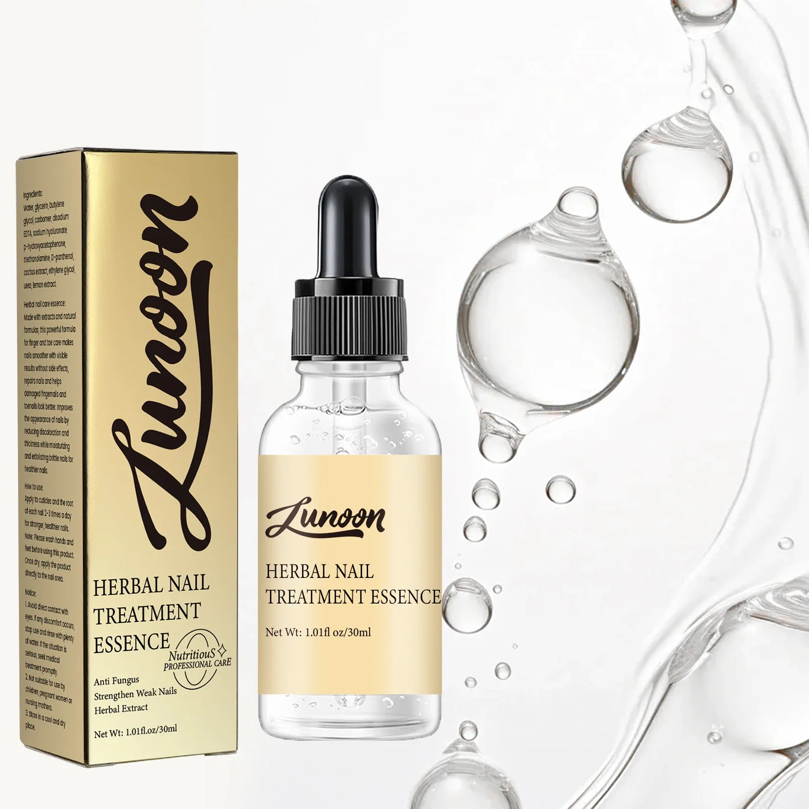 LUNOON Essence de traitement des ongles 30 ml - Hydratant et réparateur pour les ongles secs, craquelés, Soins des cuticules, Soulagement des ongles suspendus, Alimentation